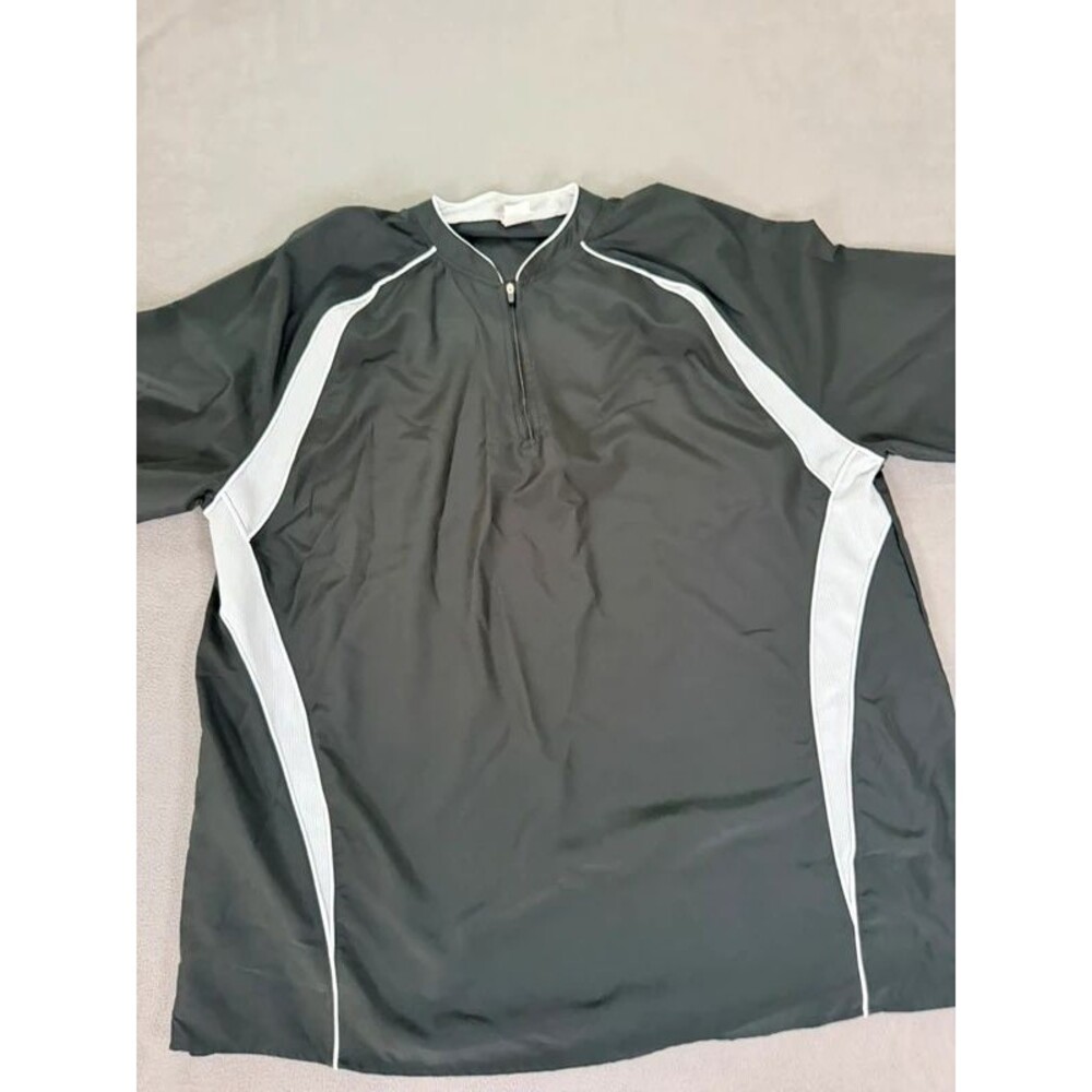 A4 Men’s Athletic Baseball Cage Warm up Short Sleeve Jacket- Black & White- Larg